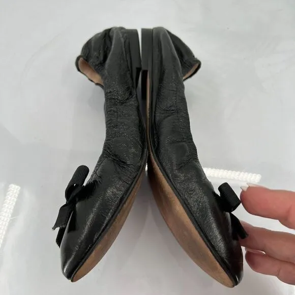 Stuart Weitzman Ballet Flats Women 6 M Black Leather Bow Slip On Shoes