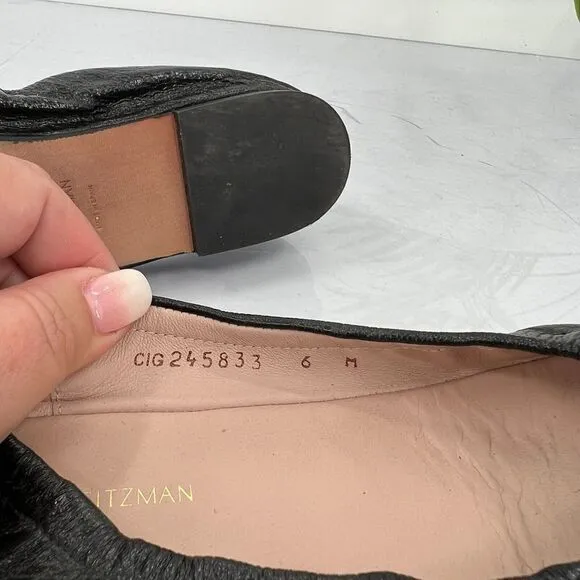 Stuart Weitzman Ballet Flats Women 6 M Black Leather Bow Slip On Shoes