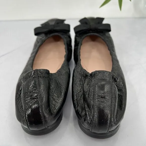 Stuart Weitzman Ballet Flats Women 6 M Black Leather Bow Slip On Shoes