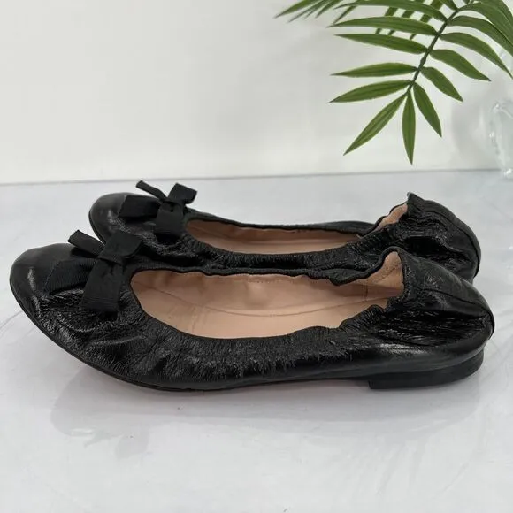 Stuart Weitzman Ballet Flats Women 6 M Black Leather Bow Slip On Shoes