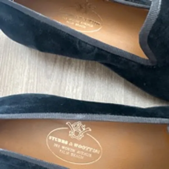 Stubbs &amp; Wootton Loafers Black velvet with Gold Embroidery Palm tree