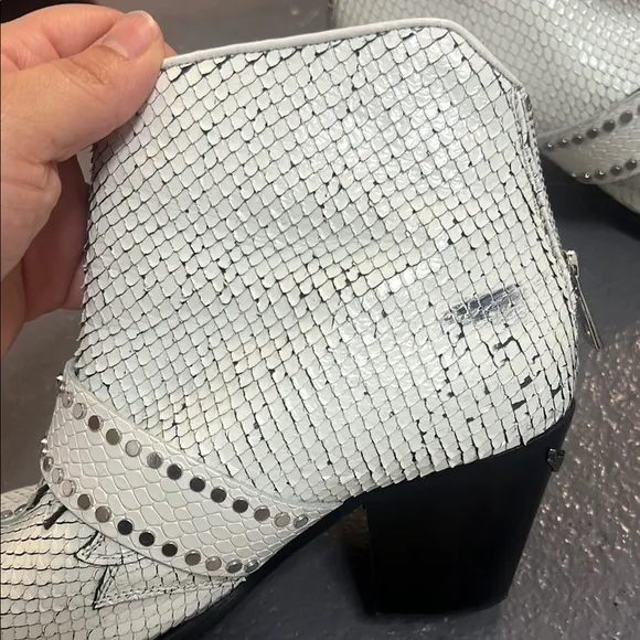 Studded White Ankle Boots