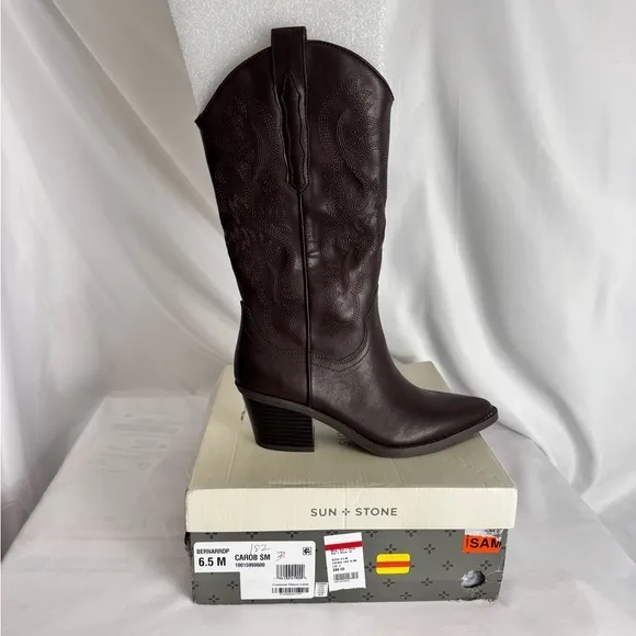 Sun   Stone Brown Heeled Boots with Classic Western‎ Style