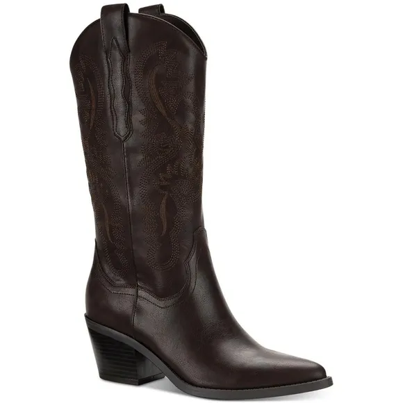 Sun   Stone Brown Heeled Boots with Classic Western‎ Style