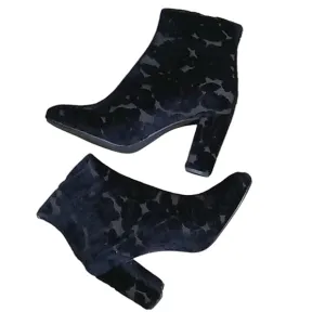 Sundance Black Velvet Burnout Ankle Boots Almond Toe Back Zipper Block Heel