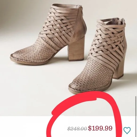 SUNDANCE EU38 US 7.5-8 Promises Woven Leather Distressed Ankle Boots Orig $248