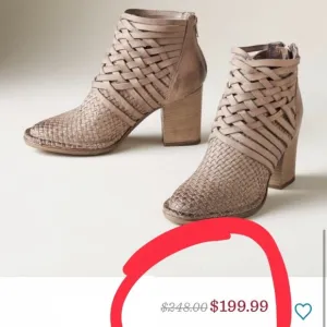 SUNDANCE EU38 US 7.5-8 Promises Woven Leather Distressed Ankle Boots Orig $248