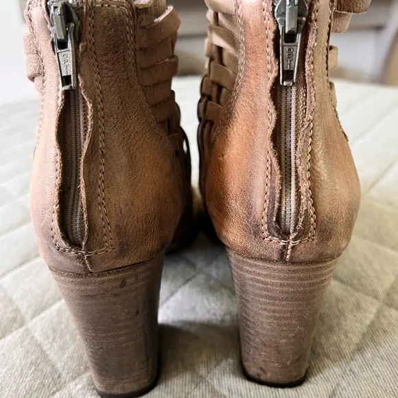 SUNDANCE EU38 US 7.5-8 Promises Woven Leather Distressed Ankle Boots Orig $248