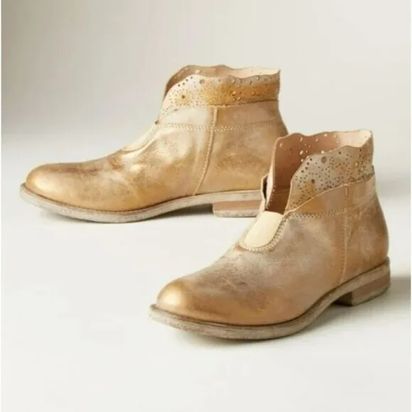 Sundance Womens Stargazer Ankle Boots sz 36 Gold Dust BOHO Fairy Laser Cut Italy