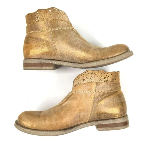Sundance Womens Stargazer Ankle Boots sz 36 Gold Dust BOHO Fairy Laser Cut Italy