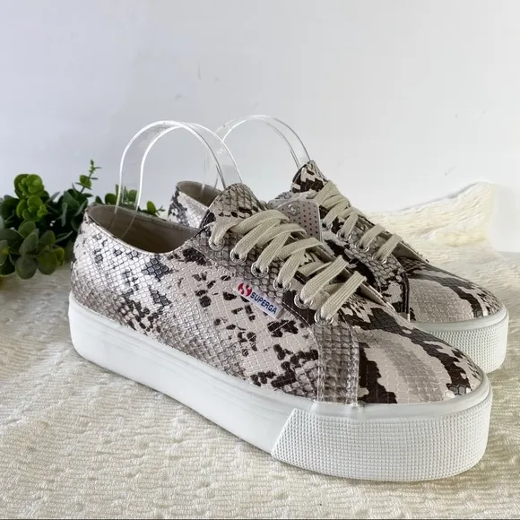 SUPERGA 2790 Taupe Snakeskin Platform Sneakers NWT 10 Animal Print
