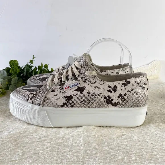 SUPERGA 2790 Taupe Snakeskin Platform Sneakers NWT 10 Animal Print