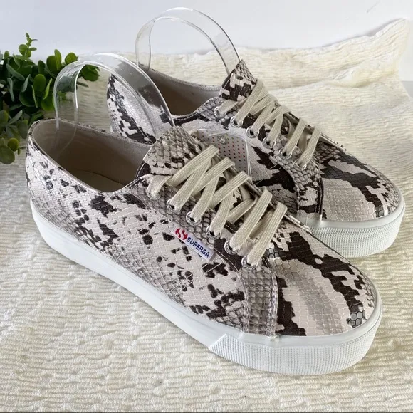 SUPERGA 2790 Taupe Snakeskin Platform Sneakers NWT 10 Animal Print