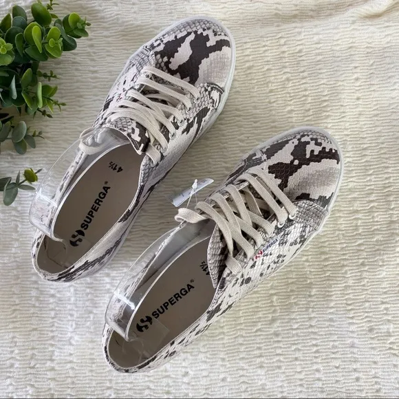SUPERGA 2790 Taupe Snakeskin Platform Sneakers NWT 10 Animal Print