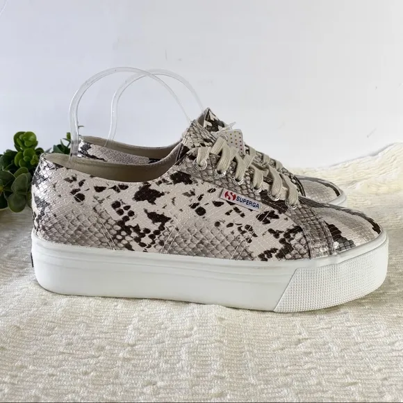 SUPERGA 2790 Taupe Snakeskin Platform Sneakers NWT 10 Animal Print