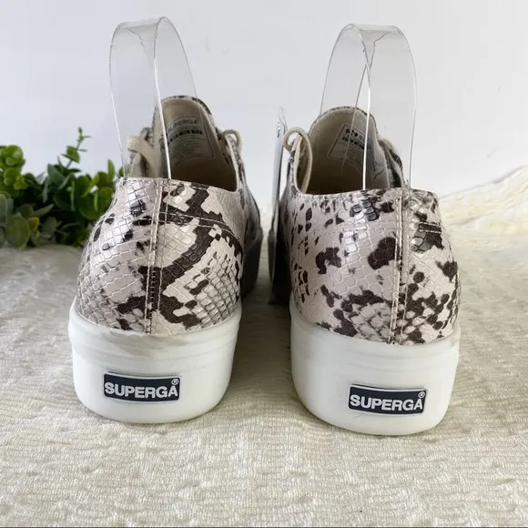 SUPERGA 2790 Taupe Snakeskin Platform Sneakers NWT 10 Animal Print