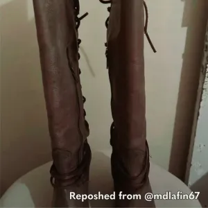 Sz 8 Freebird COAL Tall Knee High Lace Grey /Brown Leather Boots. Item # 21475