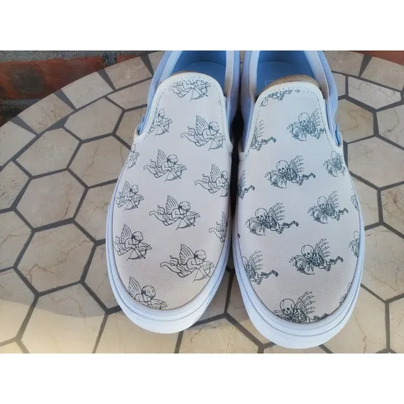Sz 9 Vans Men Classic Slip On Love You To Death Skelaton Shoes Rare Halloween