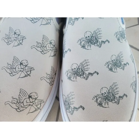 Sz 9 Vans Men Classic Slip On Love You To Death Skelaton Shoes Rare Halloween