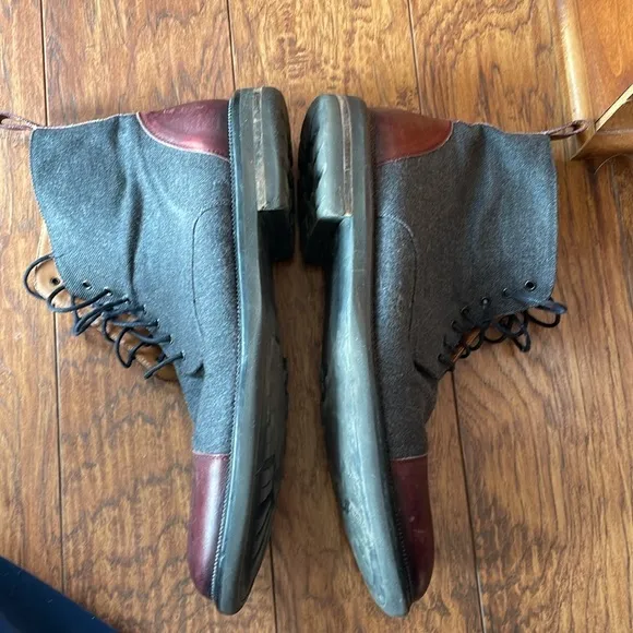 TAFT The Jack in Grey &amp; Oxblood Wool Casual Boots Size 12 US 45 EU