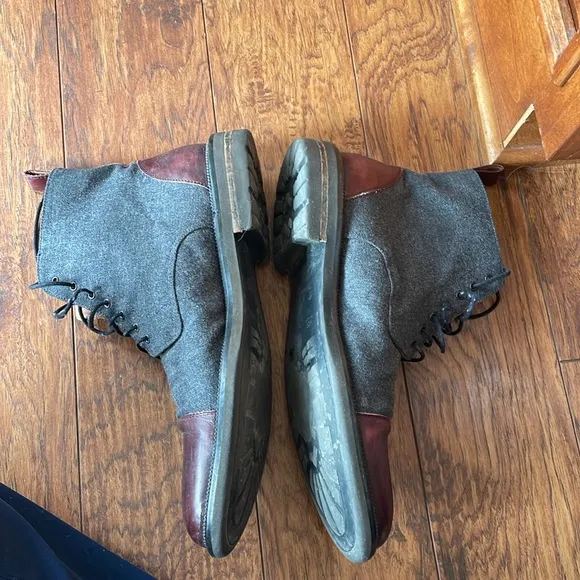 TAFT The Jack in Grey &amp; Oxblood Wool Casual Boots Size 12 US 45 EU