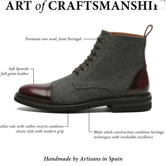 TAFT The Jack in Grey &amp; Oxblood Wool Casual Boots Size 12 US 45 EU