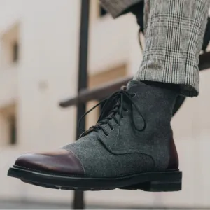 TAFT The Jack in Grey &amp; Oxblood Wool Casual Boots Size 12 US 45 EU