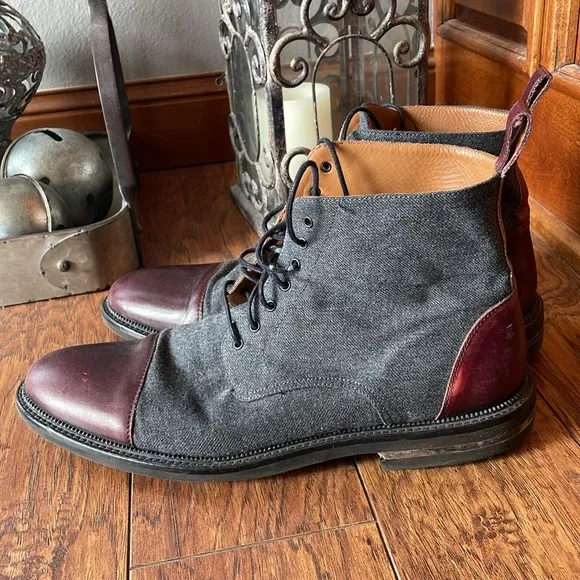 TAFT The Jack in Grey &amp; Oxblood Wool Casual Boots Size 12 US 45 EU