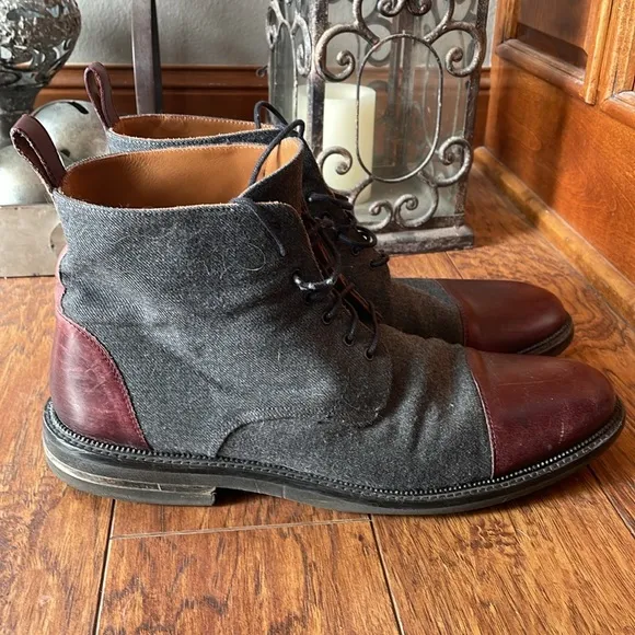 TAFT The Jack in Grey &amp; Oxblood Wool Casual Boots Size 12 US 45 EU