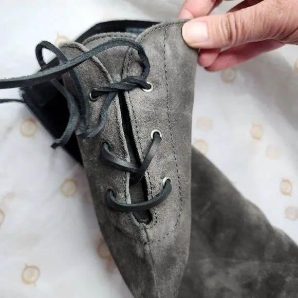 Tall Leather Boots | Side Zip, Lace Up, Regular Calf, | Børn, Size 6 Suede NEW