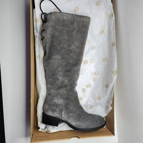 Tall Leather Boots | Side Zip, Lace Up, Regular Calf, | Børn, Size 6 Suede NEW