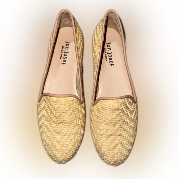 Tan Woven Flats with Raffia Texture from Spain