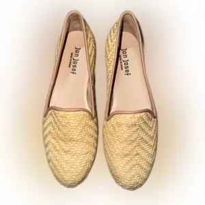 Tan Woven Flats with Raffia Texture from Spain