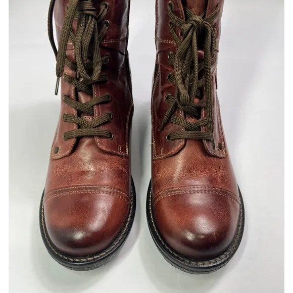 Taos Leather Boots Ankle Lace Up Buckle Accent Brown Womens 9.5 Combat Style‎