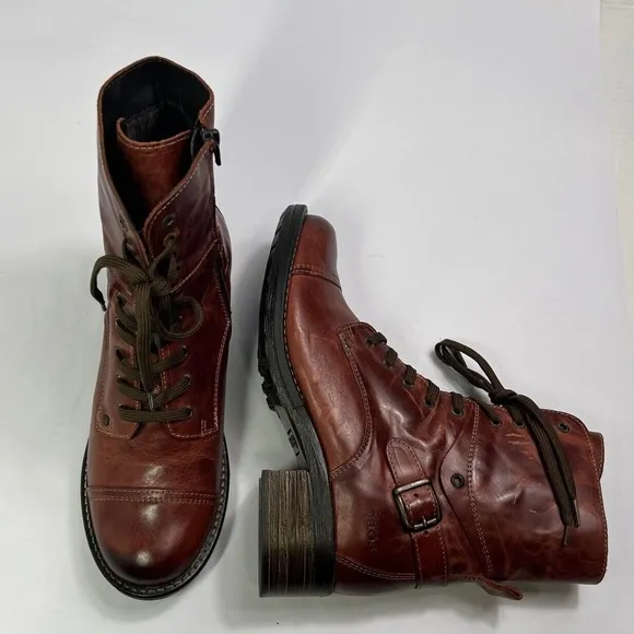 Taos Leather Boots Ankle Lace Up Buckle Accent Brown Womens 9.5 Combat Style‎