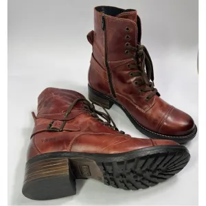 Taos Leather Boots Ankle Lace Up Buckle Accent Brown Womens 9.5 Combat Style‎