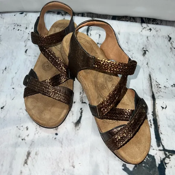 Taos Trulie Braided Leather Sandals - Bronze 9-91/2