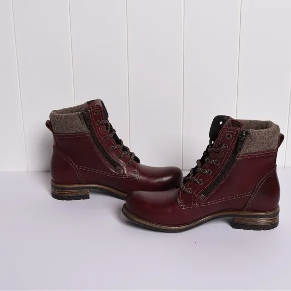 Taos Women’s Cutie Red Leather Ankle Lace Up Boots size 5.5
