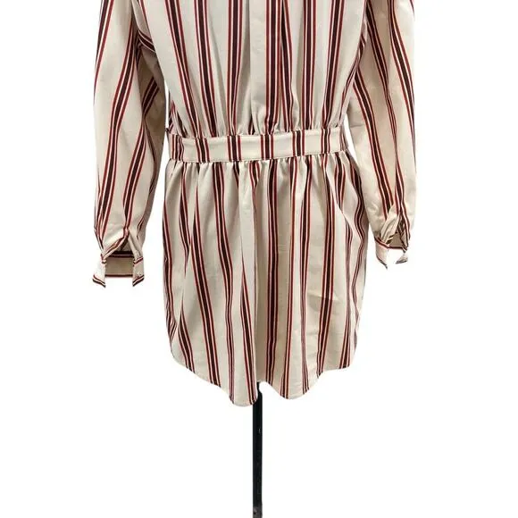 Ted Baker Kaate Shirt Dress With Waist Tie Cream Red Stripe Size 1 US 4