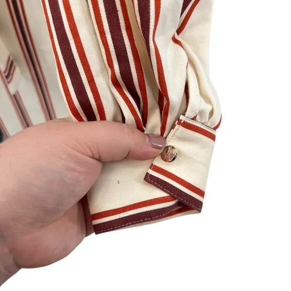 Ted Baker Kaate Shirt Dress With Waist Tie Cream Red Stripe Size 1 US 4