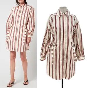 Ted Baker Kaate Shirt Dress With Waist Tie Cream Red Stripe Size 1 US 4