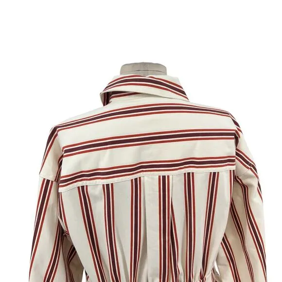 Ted Baker Kaate Shirt Dress With Waist Tie Cream Red Stripe Size 1 US 4
