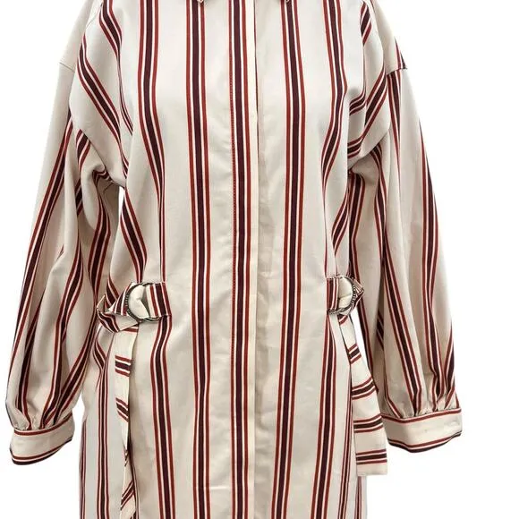 Ted Baker Kaate Shirt Dress With Waist Tie Cream Red Stripe Size 1 US 4