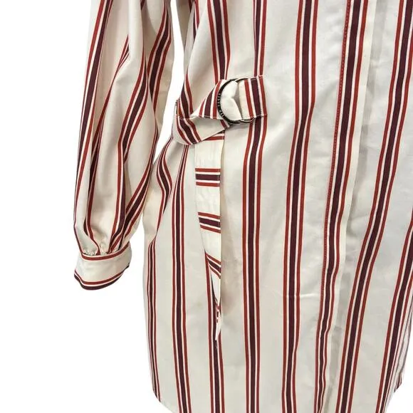 Ted Baker Kaate Shirt Dress With Waist Tie Cream Red Stripe Size 1 US 4