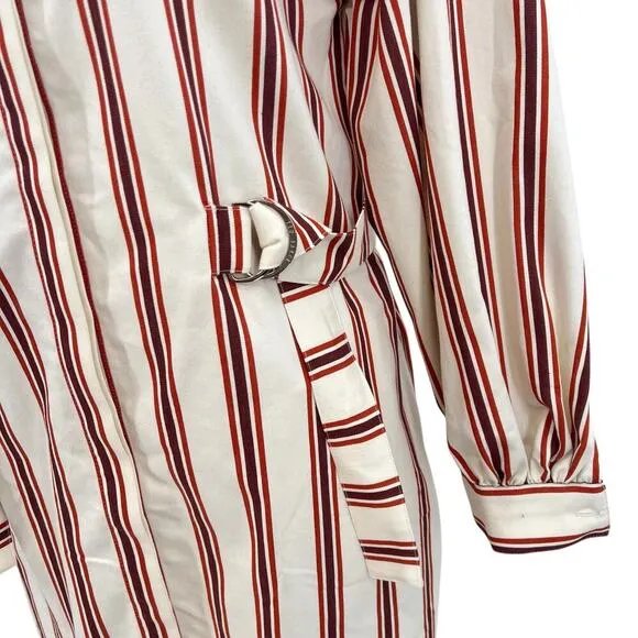Ted Baker Kaate Shirt Dress With Waist Tie Cream Red Stripe Size 1 US 4