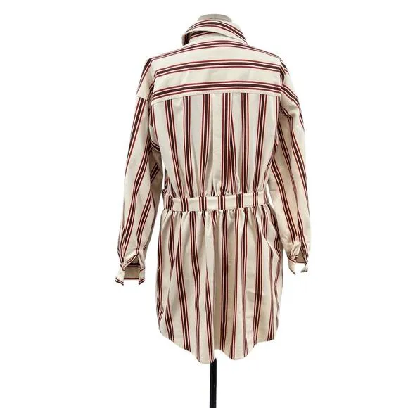 Ted Baker Kaate Shirt Dress With Waist Tie Cream Red Stripe Size 1 US 4