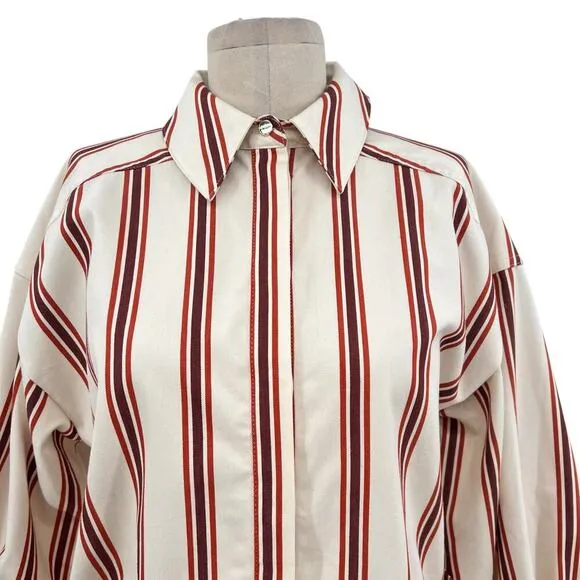 Ted Baker Kaate Shirt Dress With Waist Tie Cream Red Stripe Size 1 US 4