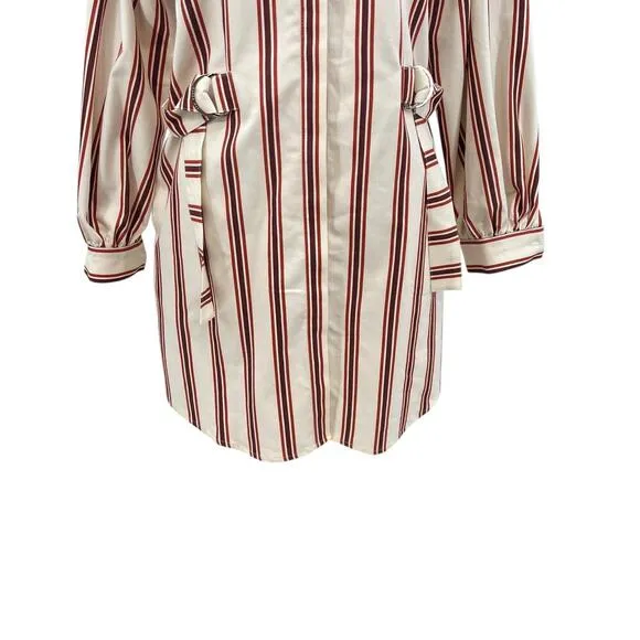 Ted Baker Kaate Shirt Dress With Waist Tie Cream Red Stripe Size 1 US 4