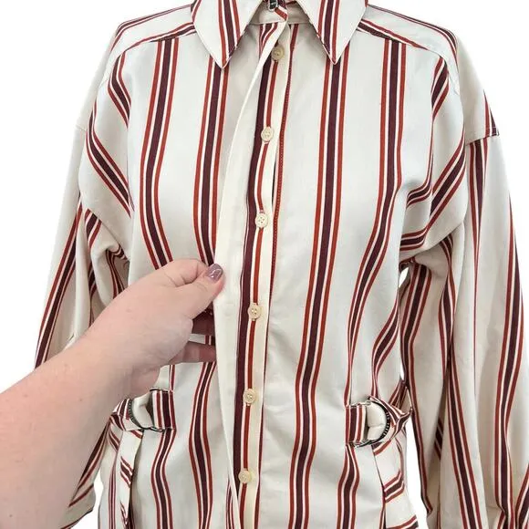 Ted Baker Kaate Shirt Dress With Waist Tie Cream Red Stripe Size 1 US 4