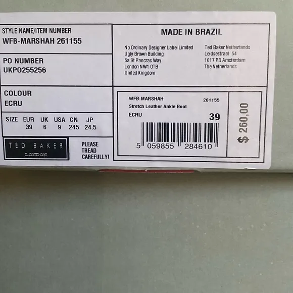 Ted Baker Leather Marsah Ankle Boots Ecru NEW with BOX Size 39 EU / 9 US